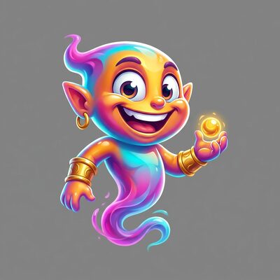 Jinn — a floating spirit-sprite mascot character with a swirling energy wisp, gold cuffs, and a glowing orb